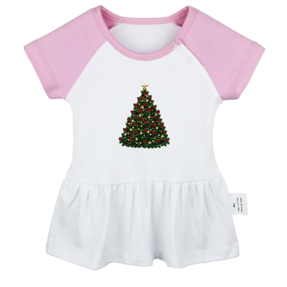 Nature Fir Tree Pattern Dresses For Baby, Newborn Babies Skirts, Infant Princess Dress, 0-24M Kids Graphic Clothes (Pink Raglan Dresses, 12-18 Months)
