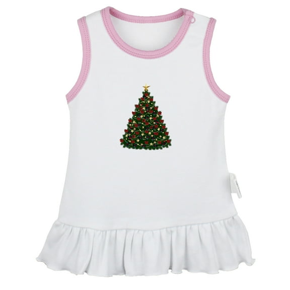 Nature Fir Tree Pattern Dresses For Baby, Newborn Babies Skirts, Infant Princess Dress, 0-24M Kids Graphic Clothes (White Sleeveless Dresses, 12-18 Months)