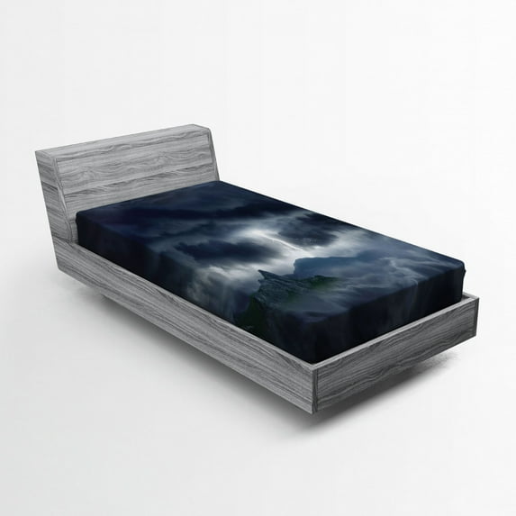 Ambesonne Blue Fitted Sheet, Stromy Sky over Mountains, Twin Size, Blue
