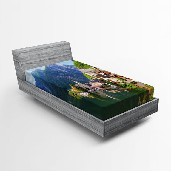 Ambesonne Rustic Fitted Sheet, Alps Village Small Town, Twin Size, Multicolor