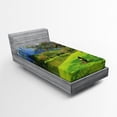thumbnail image 1 of Ambesonne Nature Fitted Sheet, Panoramic Public Wiev, Twin XL Size, Lime Green Violet Blue, 1 of 2