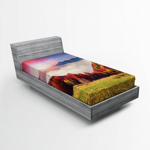 Ambesonne Colorful Fitted Sheet, Fall Morning Mountain, Twin XL Size, Multicolor