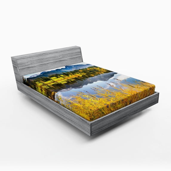 Ambesonne Nature Fitted Sheet, Country Scene and Lake, Full Size, Multicolor