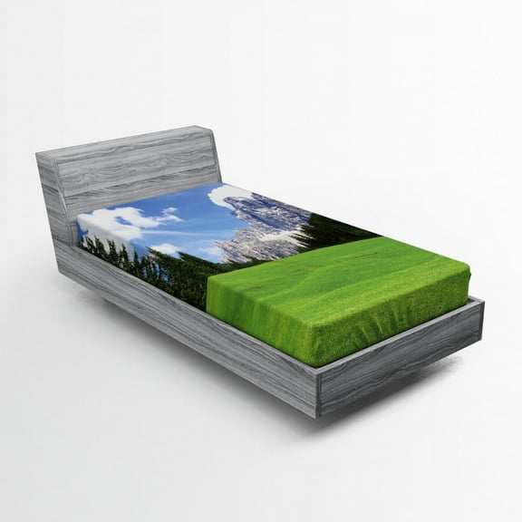 Ambesonne Italy Fitted Sheet, Rural Country Mountain, Twin XL Size, Evergreen Blue