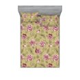 thumbnail image 1 of Nature Fitted Sheet & Pillow Sham Set, Continuous Pink Flowers Monochrome Leaves Art Floral Concept Illustration, Decorative Printed 3 Piece Bedding Decor, King, Pale Maroon and Camel, by Ambesonne, 1 of 2