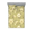 thumbnail image 1 of Nature Fitted Sheet & Pillow Sham Set, Ethnic Style Realistic Looking Drawn Rose With Leaves on Yellow Tone Back, Decorative Printed 3 Piece Bedding Decor, King, Cream Dark Eggshell, by Ambesonne, 1 of 2