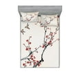 thumbnail image 1 of Nature Fitted Sheet & Pillow Sham Set, Flowers Buds and Birds with Cherry Branches Style Art Painting Effect, Decorative Printed 6 Piece Bedding Decor Set, Full, Pale Maroon Black, by Ambesonne, 1 of 3