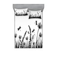 thumbnail image 1 of Nature Fitted Sheet & Pillow Sham Set, Grass Bush Meadow Silhouette with Dragonflies Flying Spring Garden Plants Display, Decorative 6 Piece Bedding Decor Set, Calking, Black White, by Ambesonne, 1 of 3