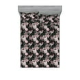 thumbnail image 1 of Nature Fitted Sheet & Pillow Sham Set, Wild Jungle Themed Exotic Flower and Leaves Blooming on Dark Back, Decorative Printed 3 Piece Bedding Decor, King, Pale Pink and Charcoal Grey, by Ambesonne, 1 of 2
