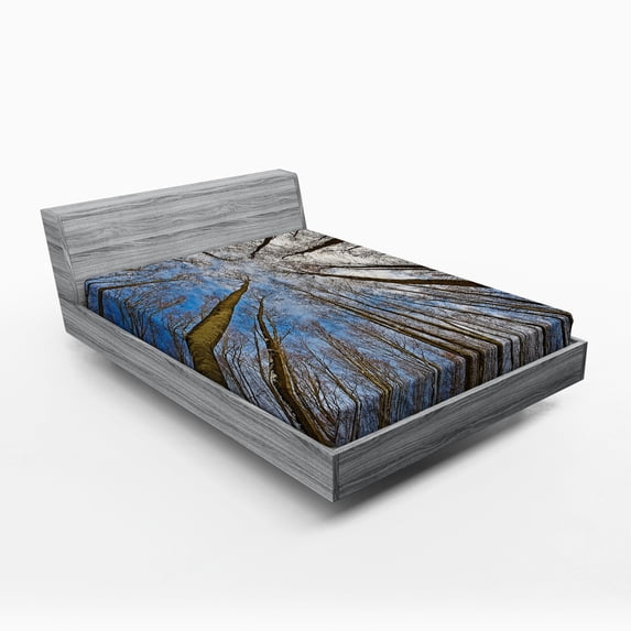 Ambesonne Scenery Fitted Sheet, Clouds Morning Scene, Queen Size, Blue Brown