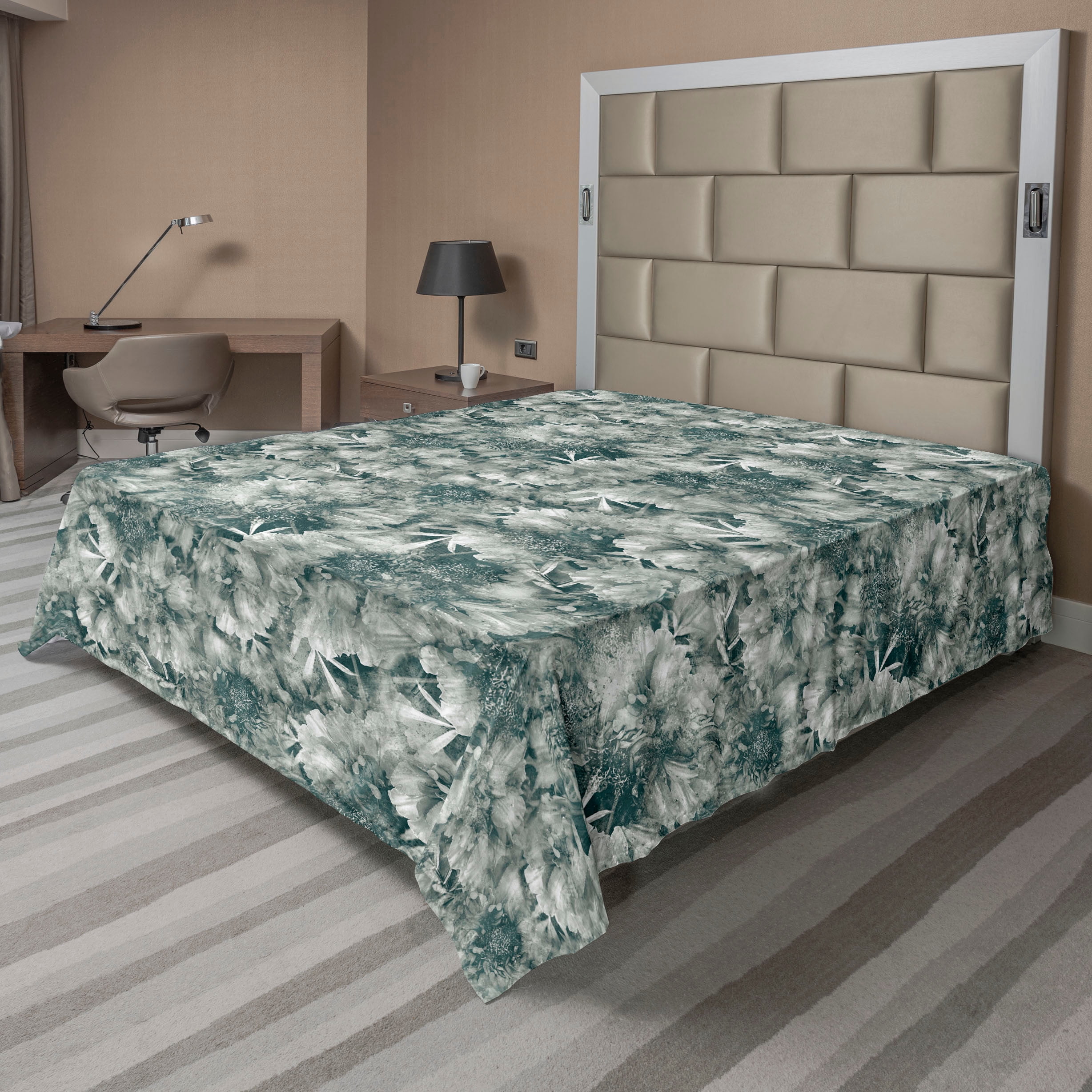 Abstack Sheef Nature Flat Sheet, Abstract Theme Floral Silhouette Pattern With Brush ...