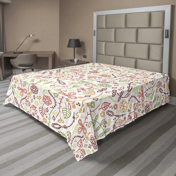 Ambesonne Autumn Flat Sheet, Orange Leaves Harvest, Full Size, Lime Green Burgundy