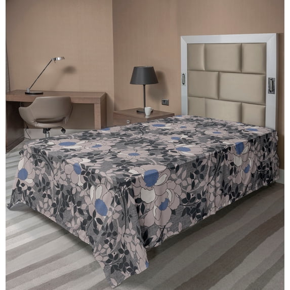 Ambesonne Nature Flat Bedding Sheet Soft Top Sheet, Art Botanical Floral Pattern, Twin, Charcoal Grey Pale Grey