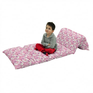 Nature Floor Pillow Lounger Cover, Spring Themed Mosaic Texture Peony Flowers Floral Soft Colors Art, Nap Mat Printed Fabric Case for 5 Pillows, 88" x 27", Pink Purple White, by Ambesonne