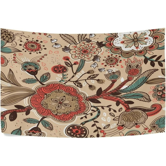 Nature Flowers Leaves Tapestry Wall Hanging Tapestries Happy Colorful Hippie Psychedelic Art Polyester Carpet Wall Decorative for Living Room Bedroom 80x60inch Gift Decor