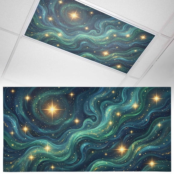 Nature Fluorescent Light Covers Fantasy Starry Sky Romantic Mystic Cosmic Vortex Bright Star Magnetic Light Filters Ceiling Lighting Panel Shade for Classroom Office Home 2 x 4 ft, 1 Pack