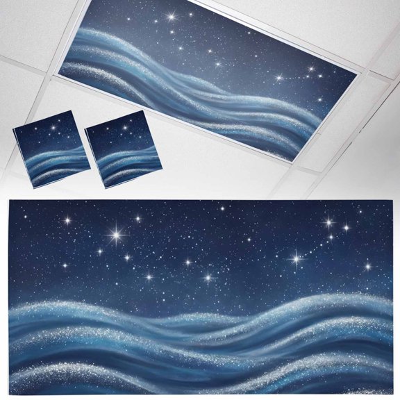 Nature Fluorescent Light Covers Romantic Starry Sky Artistic Gradient Blue Swirl Wave Magnetic Light Filters Ceiling Lighting Panel Shade for Classroom Office Home 2 x 4 ft, 2 Pack