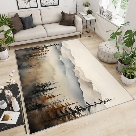 Nature Forest Area Rug,Evergreen Coniferous Trees Pine Bedroom Rug, Fog Forest Spruce Living Room Rug, Indoor Non Slip Rugs for Front Entrance Floor Decor-2' x 3'