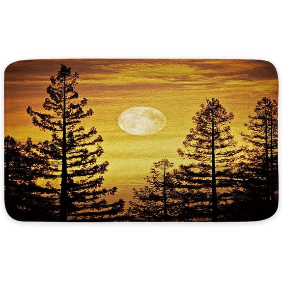 Nature Forest Bath Mat Mountain Woodland Pine Tree Soft Bathroom Rugs Rustic Lodge Cabin Decor Gold Black Home Bathtub Decor 17 x 29 Inches