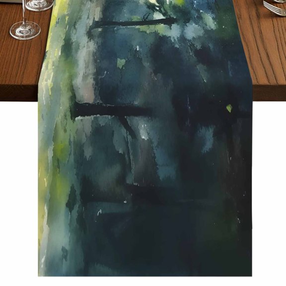 Nature Forest Burlap Cotton Table Runner 13x36 Inches Short, Farmhouse Sun Light Green Trees Leaves Farmhouse Table Runners, Outdoor Dining Tablecloths Decor for Baby Shower/Party/Wedding