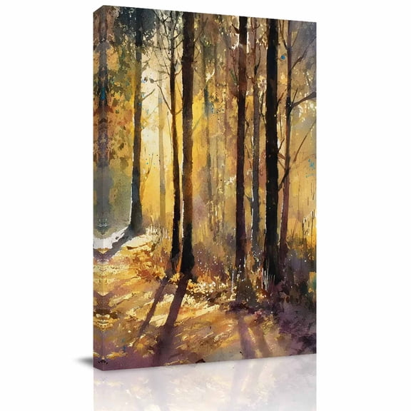Nature Forest Canvas Wall Art for Living Room, Autumn Woods Falling Leaves Warm Brown Path Poster Print Painting for Bedroom Office Home Decoration Wall Pictures Prepare To Hang 22"x28"