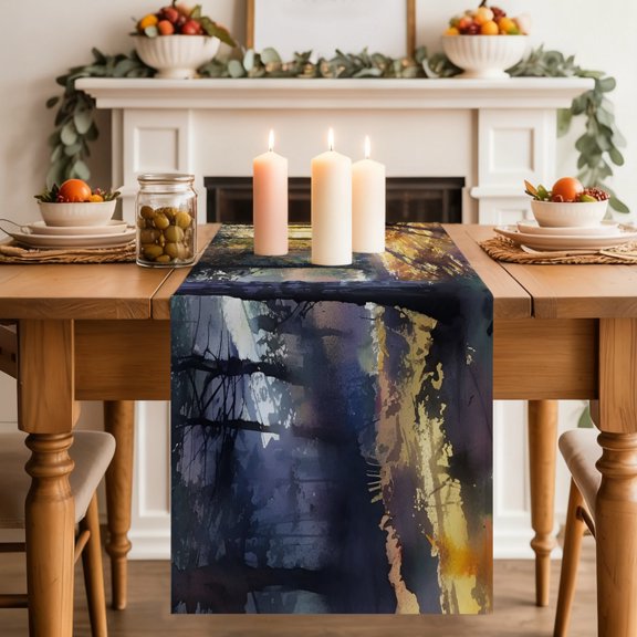 Nature Forest Dining Table Runner, Autumn Woods Falling Leaves Warm Brown Path Washable Table Runners Kitchen Coffee Table Center Decor for Home Party Holiday Wedding 13 x 36 Inches