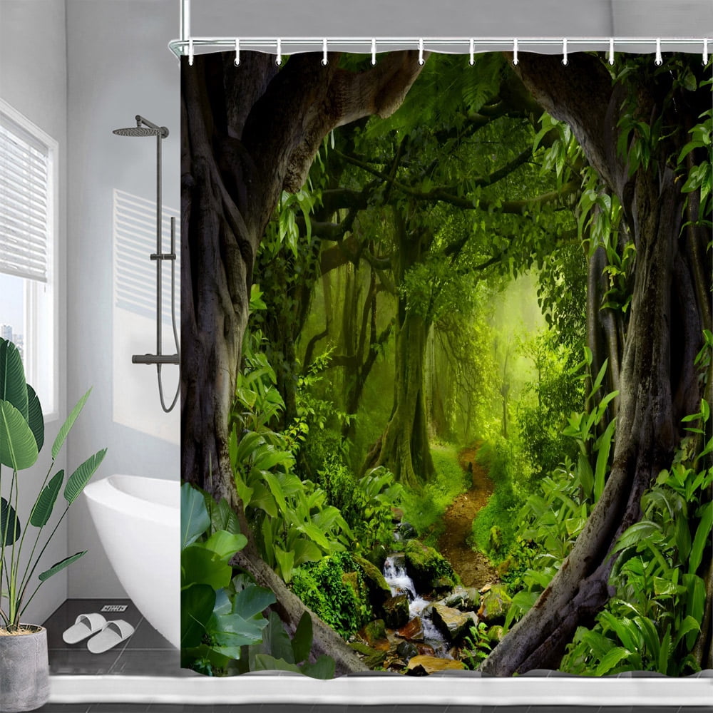 Nature Forest Landscape Shower Curtains Green Plants Trees Rainforest