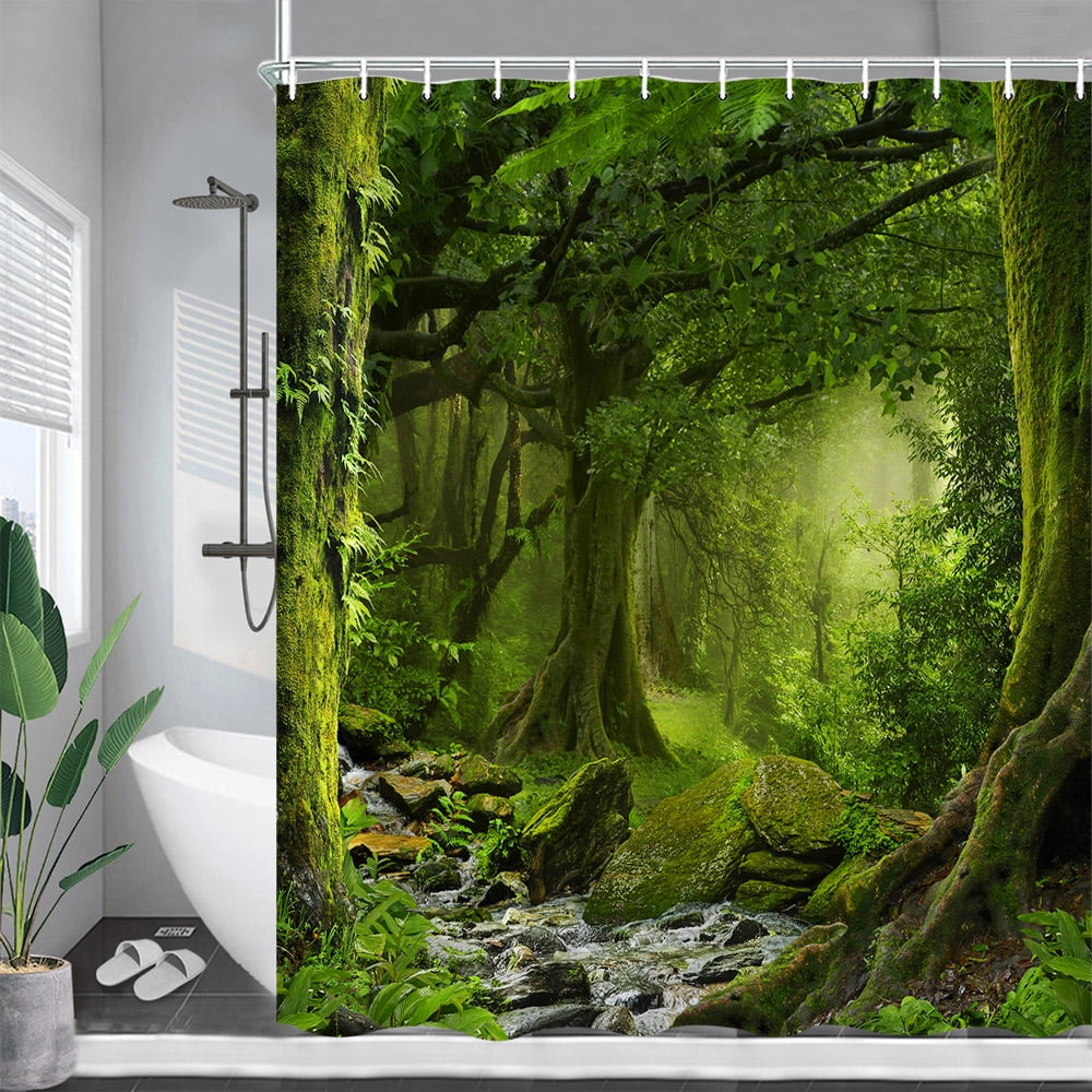 Nature Forest Landscape Shower Curtains Green Plants Trees Rainforest