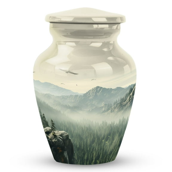 Nature Forest And Mountain With Souring Peace Bird Urn - Urns For Ashes Keepsake - Urns For Human Ashes Adult Female Mom & Male Dad - Decorative Urns For Ashes (Size - 3Inch, 1Pcs)