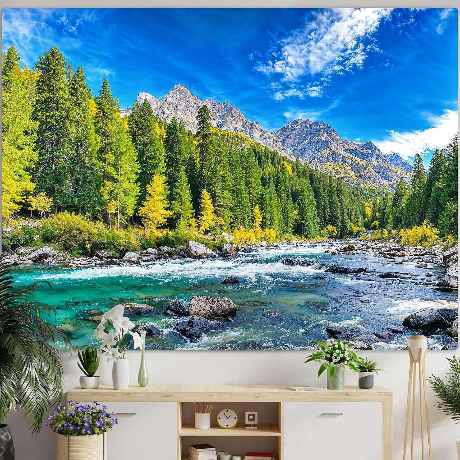 Nature Forest Mountain Tapestry Green Pine Tree Wall Tapestry for ...