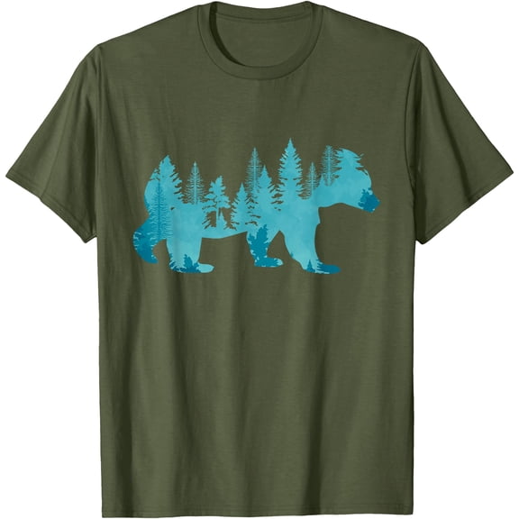 Nature Forest Mountains Trees Wildlife Animal Brown Bear Unisex T-Shirt for Men Women Kids Toddler,Military Green Color,Size YL