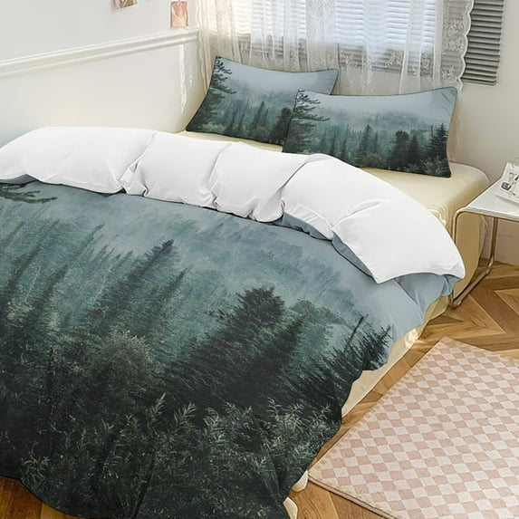 Nature Forest Set Duvet Cover Themed Multicolor Polyester Bedding Set Duvet Cover for Twin Size