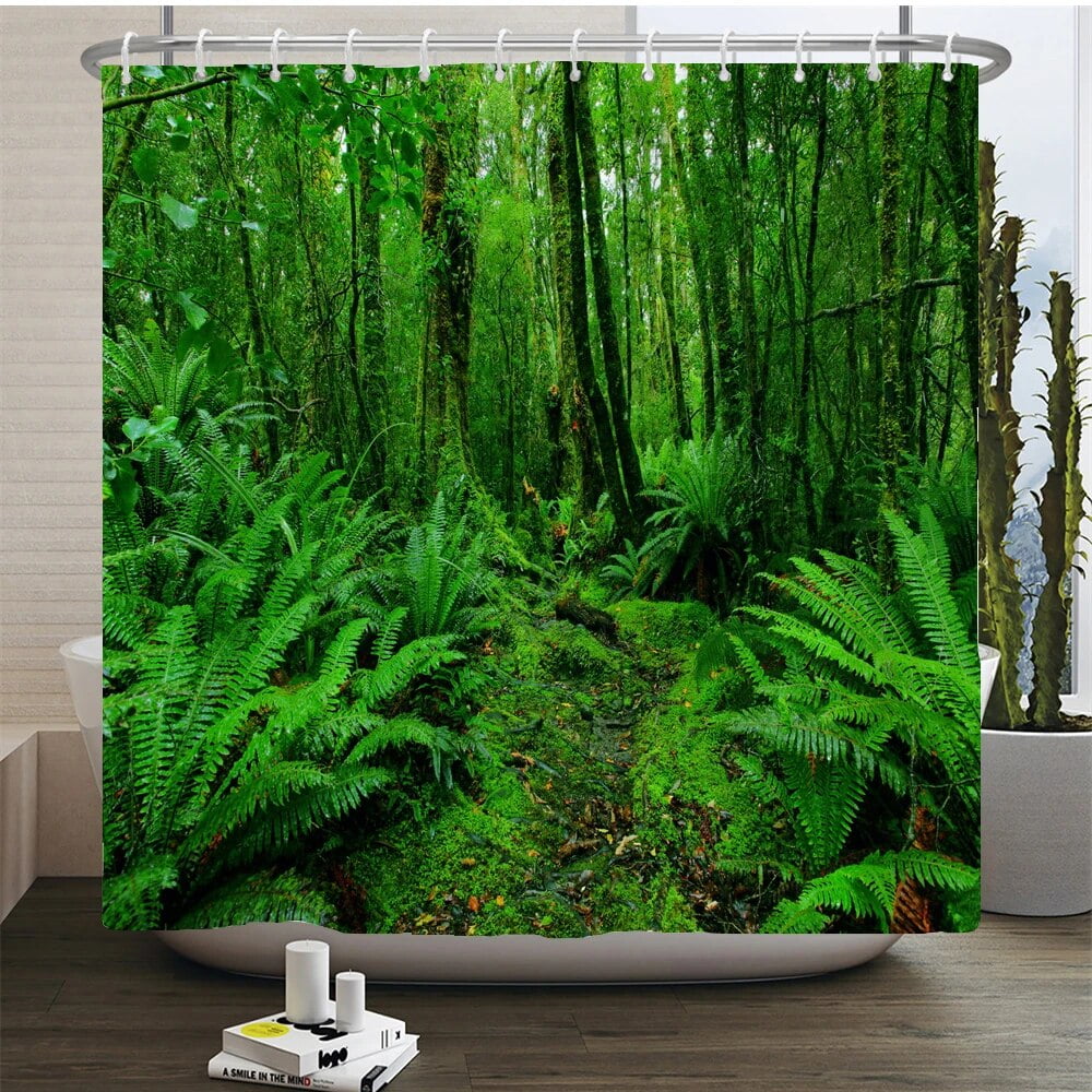 Nature Forest Shower Curtain Waterproof Bathroom Screen Trees Scenery