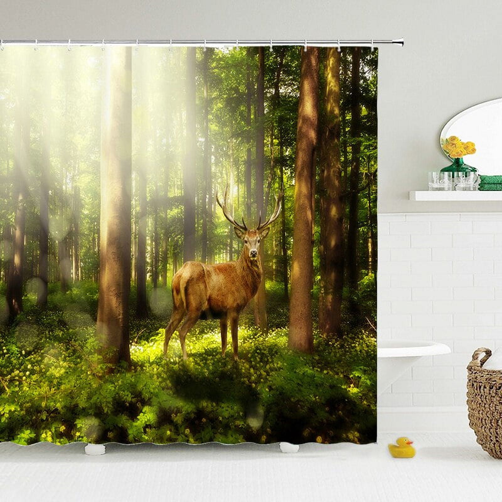 Nature Forest Shower Curtain Waterproof Bathroom Screen Trees Scenery ...