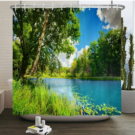 Nature Forest Shower Curtain Waterproof Bathroom Screen Trees Scenery Curtains Polyester Cloth Home Decoration Bath Curtains