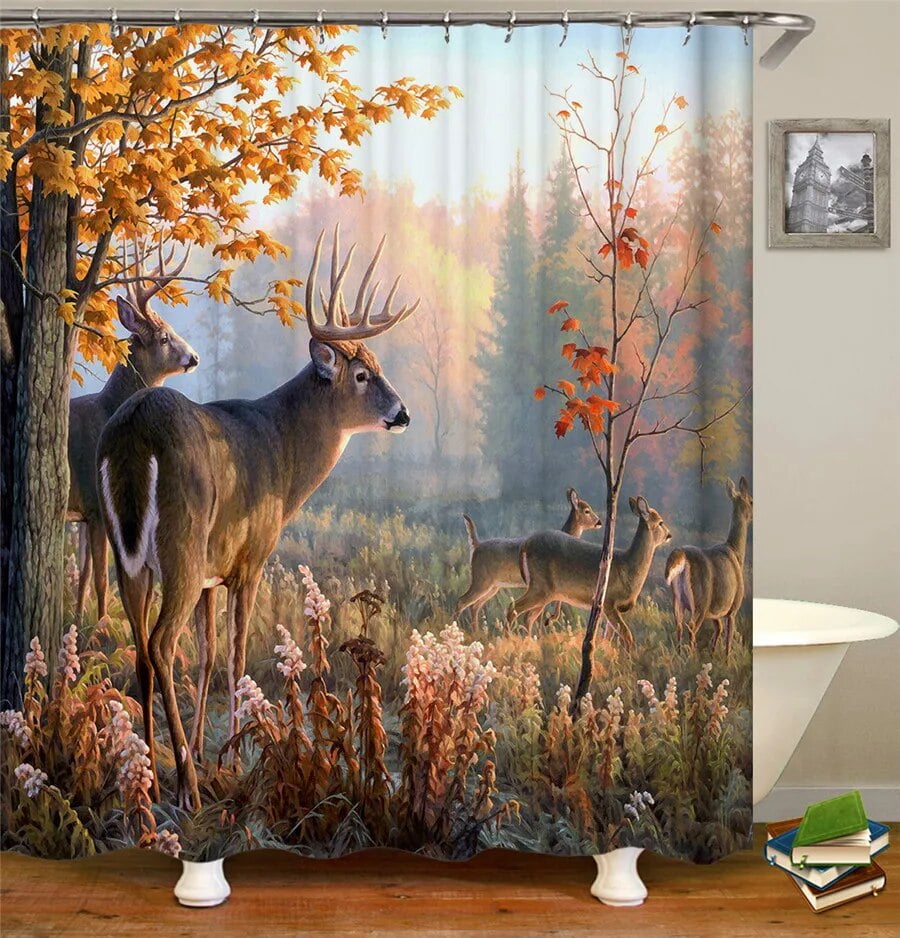 Nature Forest Shower Curtain Waterproof Bathroom Screen Trees Scenery ...