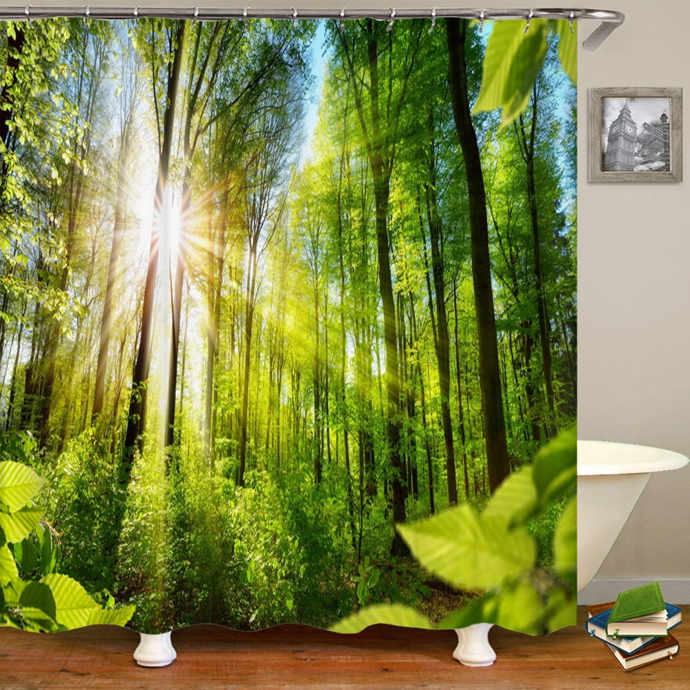 Nature Forest Shower Curtain Waterproof Bathroom Screen Trees Scenery