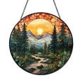 thumbnail image 1 of Nature Forest Stained Glass Art – Sunset Landscape with Pine Trees, Elegant Window Hanging Decor for Home Accent, 1 of 4