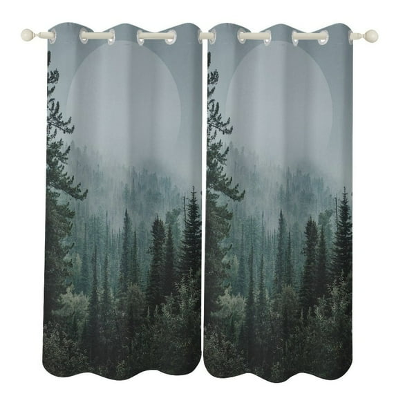 Nature Forest Study Room Living Kitchen Bedroom For Blackout Curtain Printed 2 Panels