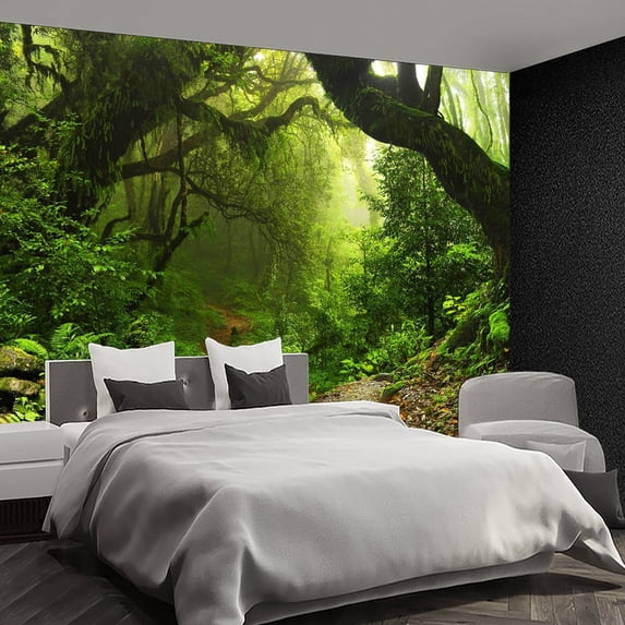 - Nature Forest Tree Mural Woodland Landscape Backgrounds Cottage Jungle Wallpaper Extra Large Wall murals for Bedroom Living Room（not Peel and Stick）-