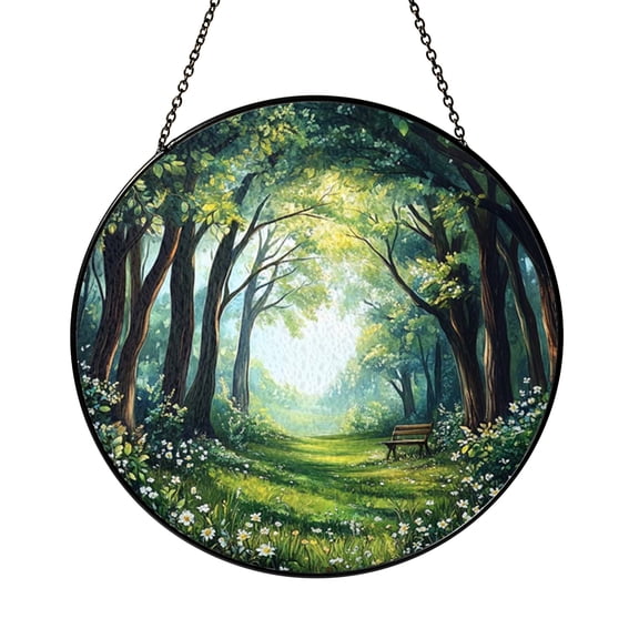 Nature Forest Trees Stained Glass – Decorative Woodland Window Art2401