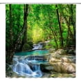 thumbnail image 1 of Nature Forest Waterfall Shower Curtain – Rainforest Natural Landscape – Green Trees, Sunshine, Tropical Jungle, Mossy Rocks – Summer Scenery Fabric Decor – Create a Tranquil Green Retreat in Your, 1 of 3