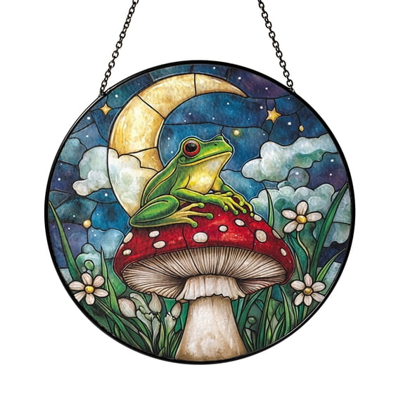 Nature Frog Mushroom Scene Stained Glass Window Decor - Walmart.com