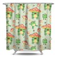 thumbnail image 1 of Nature Frog Shower Curtain - Green Cartoon Frog with Plant & Mushroom Pattern, Machine Washable Waterproof Bath Curtain, Durable Polyester Fabric with Metal Grommets, 1 of 2
