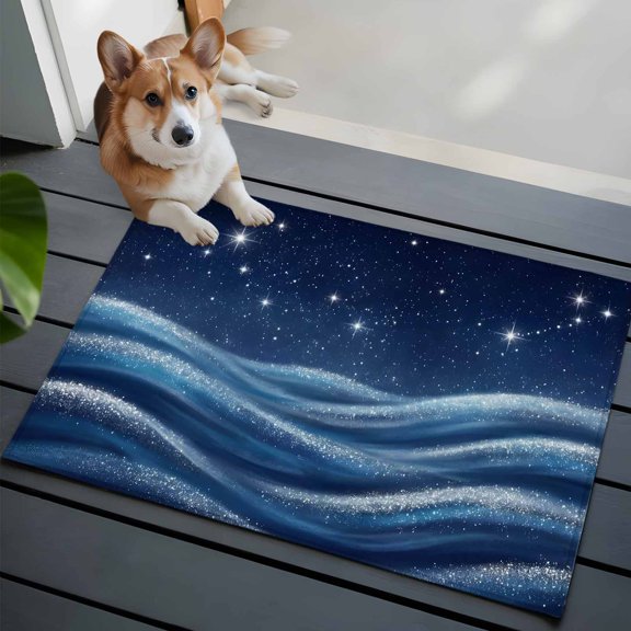 Nature Front Door Rugs 2x3 ft Romantic Starry Sky Artistic Gradient Blue Swirl Wave Small Rug for Entryway Non Slip Washable Bathroom Door Mat Absorbent Floor Mat for Indoor Entrance