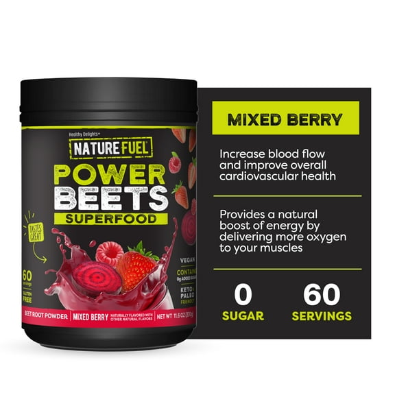 Nature Fuel Power Beets Powder, Delicious Mixed Berry, Concentrated Superfood Supplement, Supports Circulation, Natural Energy & Stamina, Non-GMO, 60 Servings (Packaging May Vary)