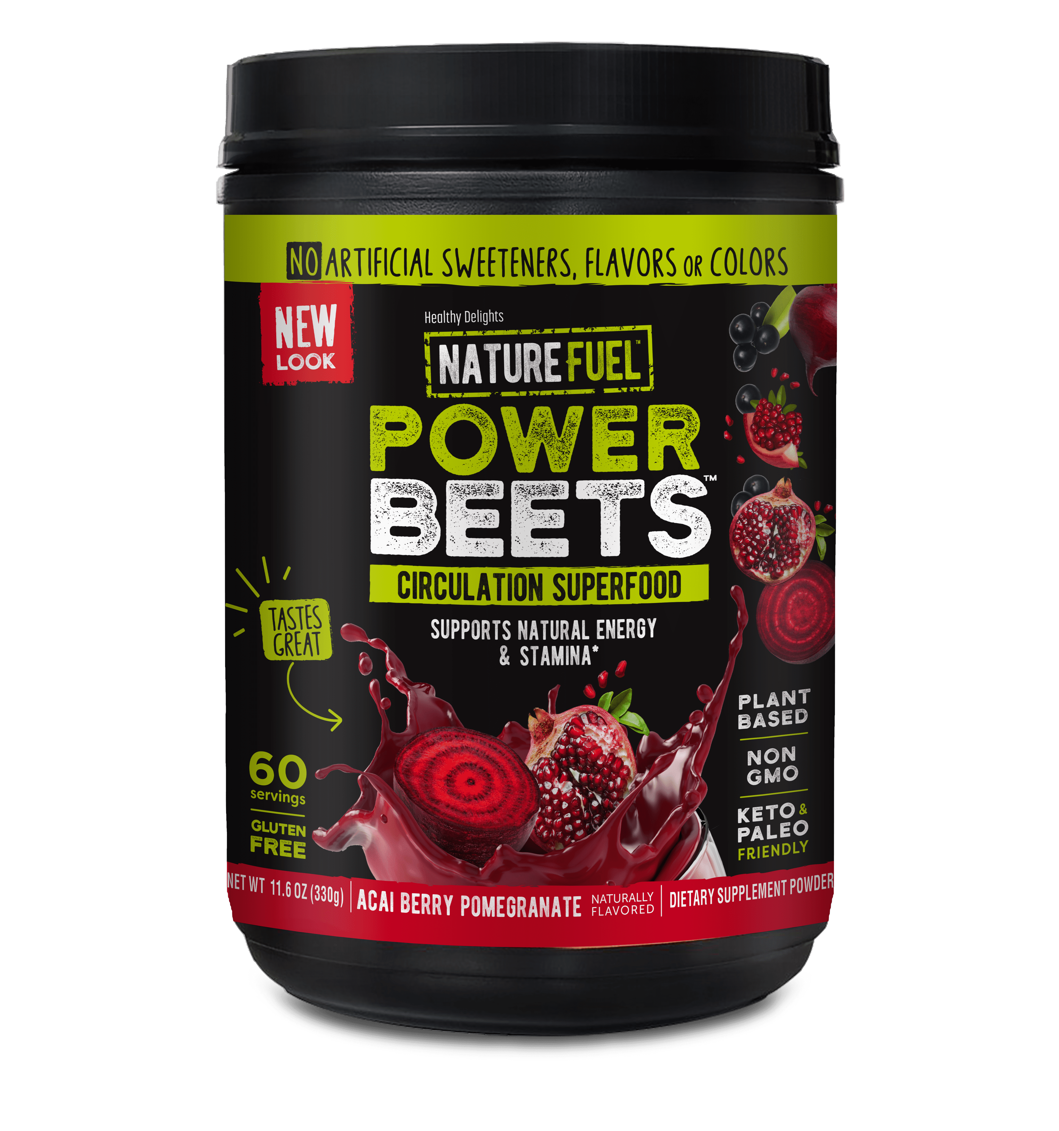 Nature Fuel Power Beets Super Concentrated Circulation Superfood Dietary Supplement  Delicious Acai Berry Pomegranate Flavor  Non-GMO Beet Root Powder - 60 Servings