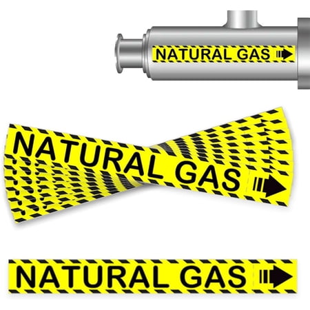 Nature Gas Pipe Labels with Arrows 8 x 1 inch Gas Marking Safety Labels for Pipes Identification, Inspections, Detector, Regulator and Heaters 10 Pack