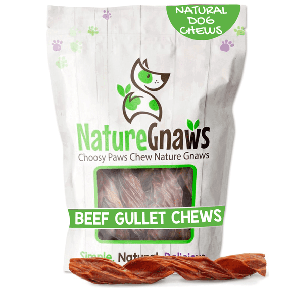 Nature Gnaws Beef Gullet Springs for Dogs 7-8" (12 Count) Rawhide-Free Jerky Treats