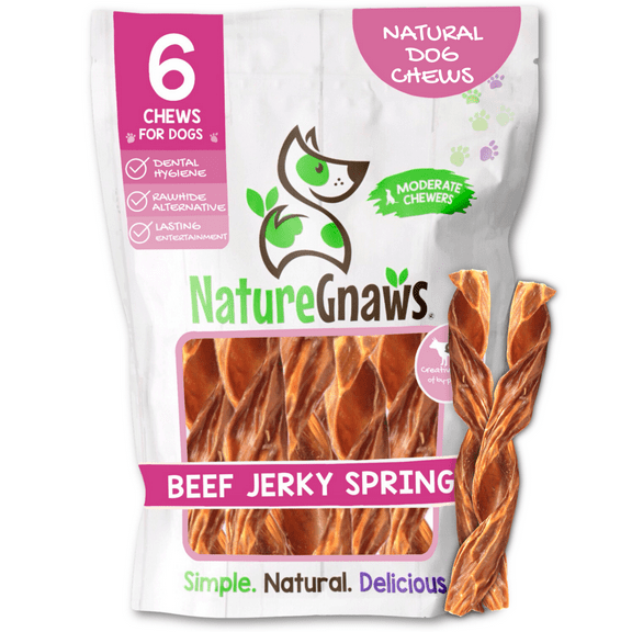 Nature Gnaws Beef Jerky Springs, Natural Dog Chew Treats (6 count)